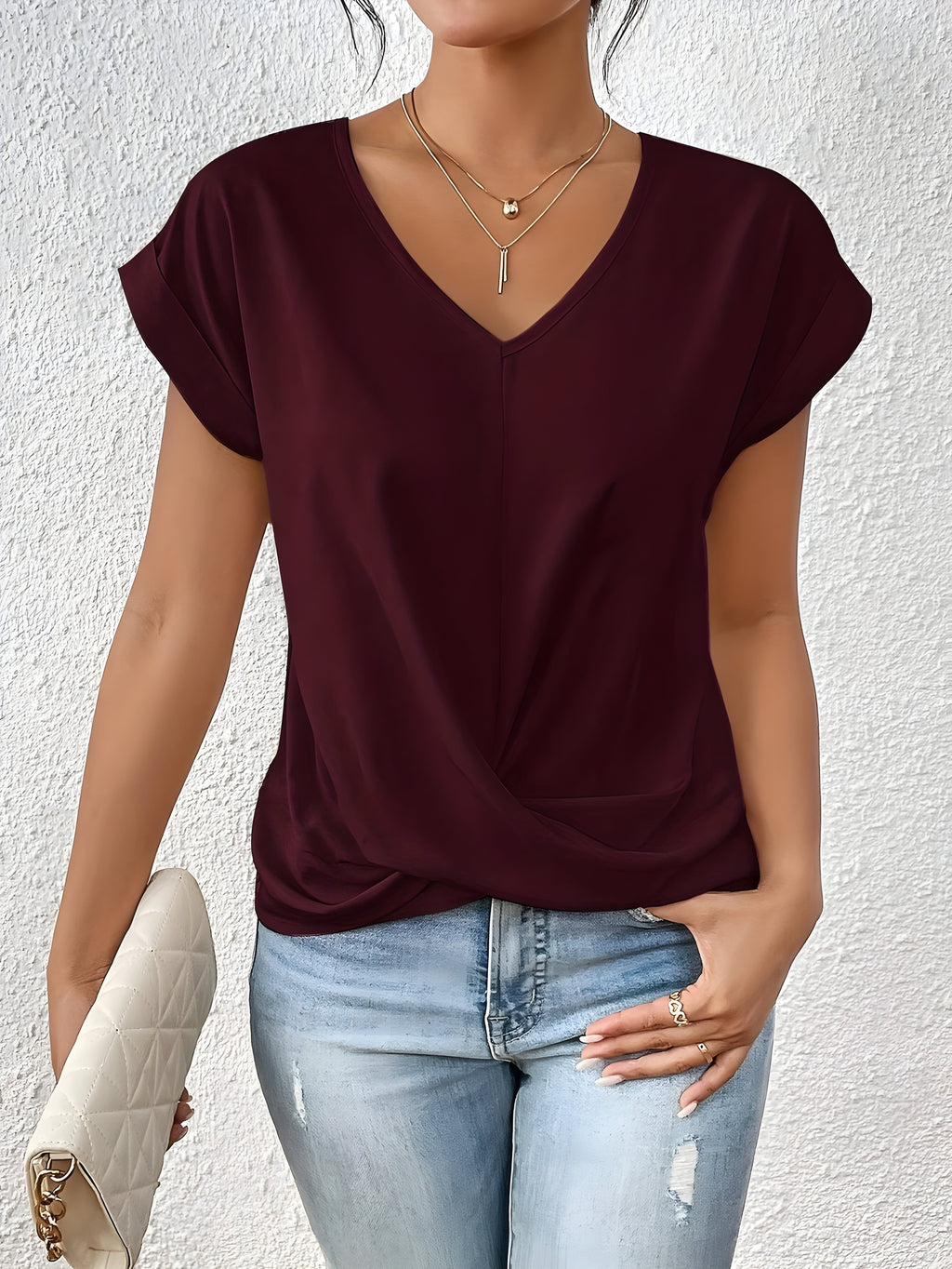 MEIKA – Classic Twist Detail V-Neck Top