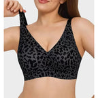 Soutien-gorge sans couture à imprimé léopard rose sans armatures, bonnet plein, doux, fin, soutien moulé, respirant et joli, décolleté en V profond, soutien-gorge push-up plus