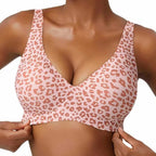 Soutien-gorge sans couture à imprimé léopard rose sans armatures, bonnet plein, doux, fin, soutien moulé, respirant et joli, décolleté en V profond, soutien-gorge push-up plus