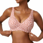 Soutien-gorge sans couture à imprimé léopard rose sans armatures, bonnet plein, doux, fin, soutien moulé, respirant et joli, décolleté en V profond, soutien-gorge push-up plus