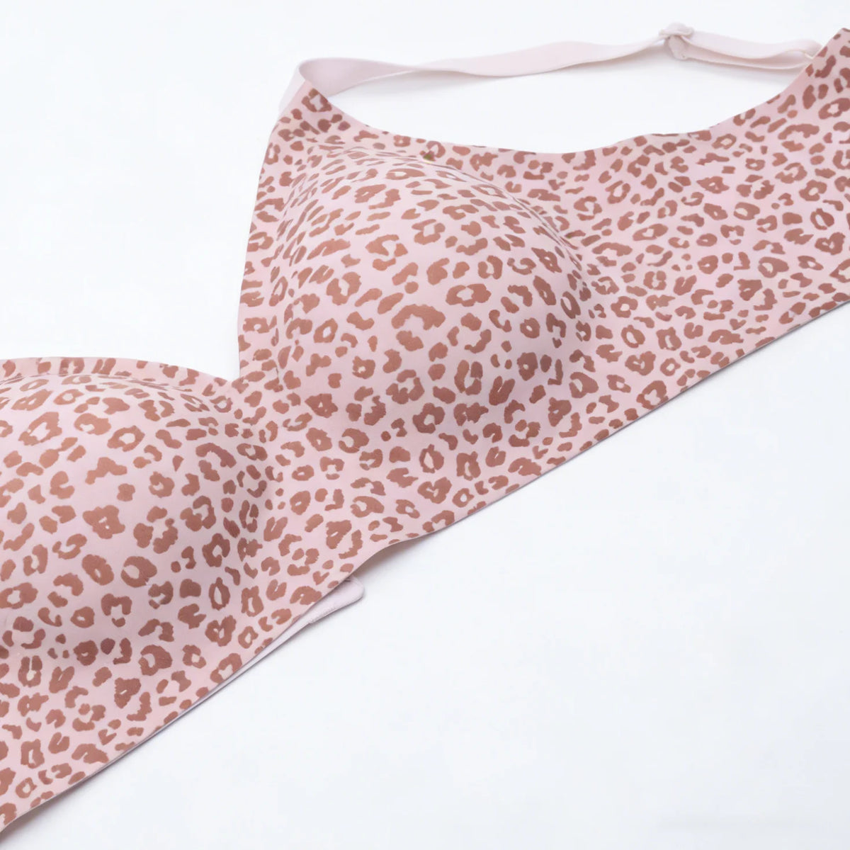 Soutien-gorge sans couture à imprimé léopard rose sans armatures, bonnet plein, doux, fin, soutien moulé, respirant et joli, décolleté en V profond, soutien-gorge push-up plus