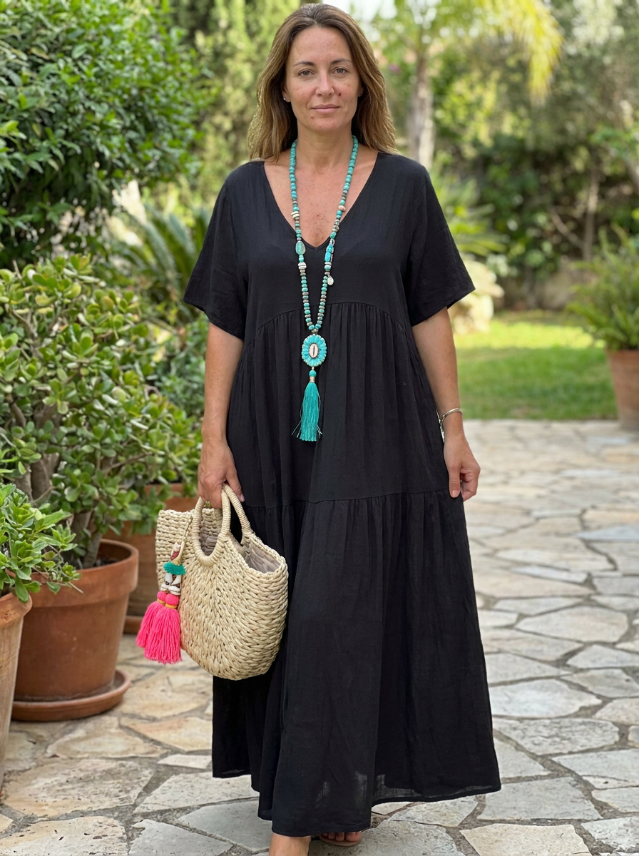 LINNEA – Soft Ruffle V-Neck Maxi Dress