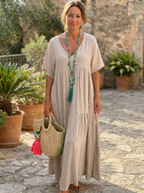 VIVIANI – Comfy V-Neck Casual Ruffle Boho Dress